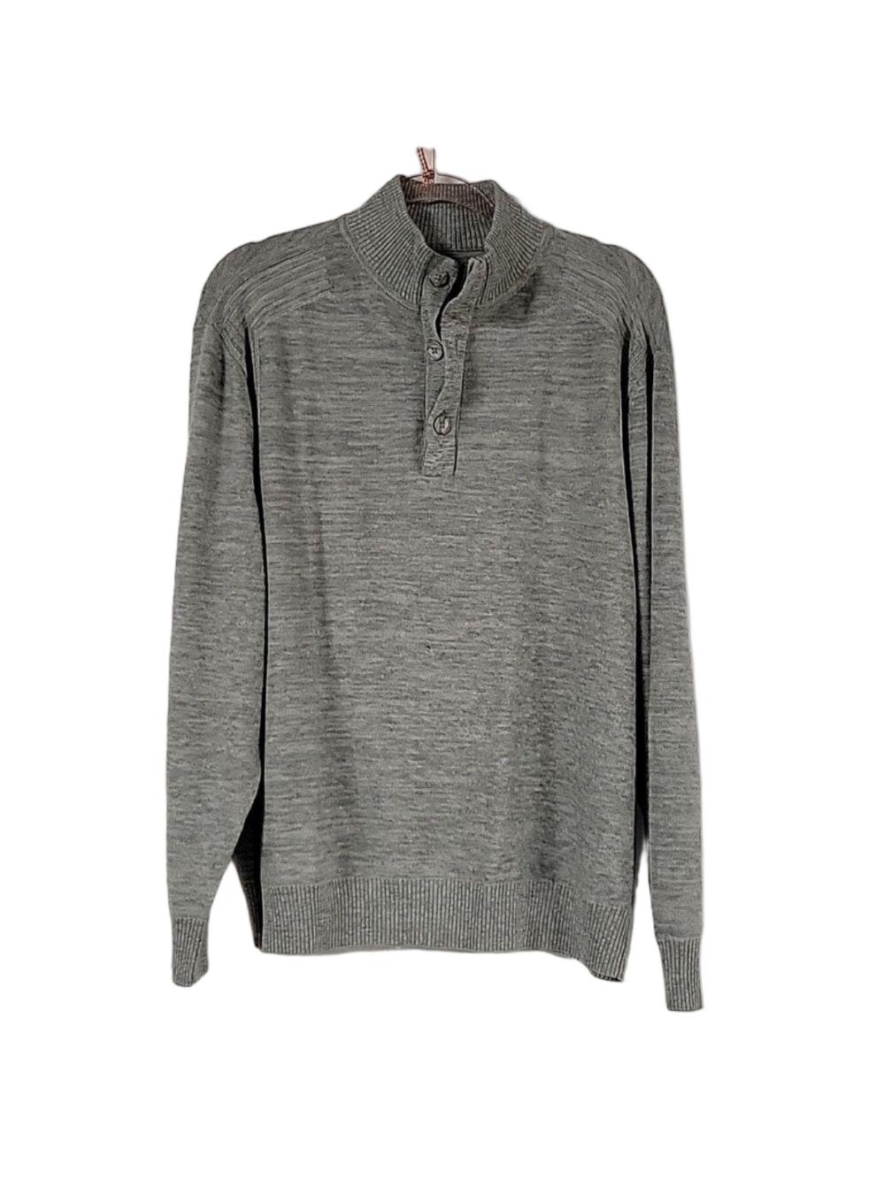 Callaway Apparel Men's Mock Neck Button Henley Pullover Grey Knit Sweater Sz XL